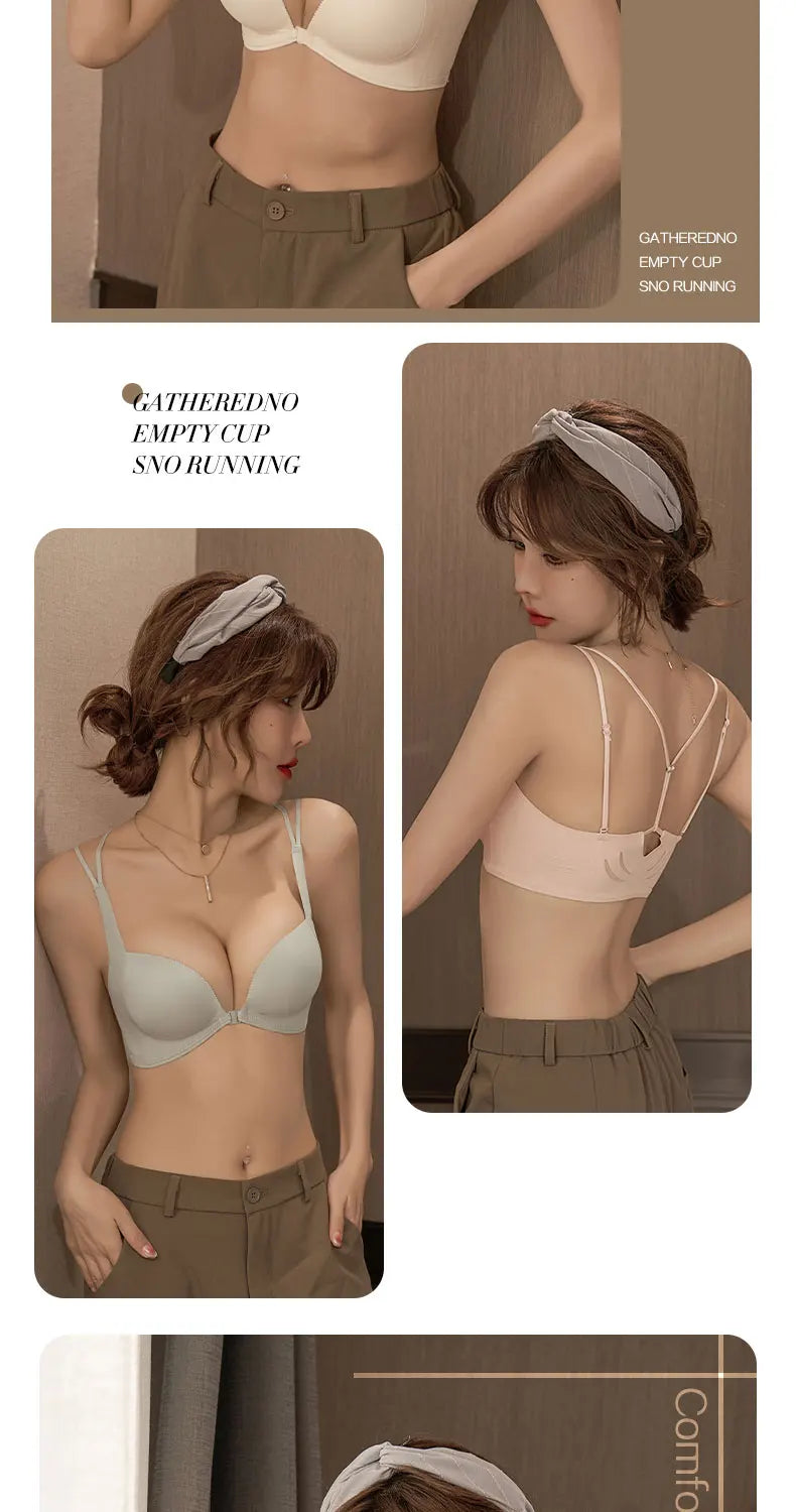 Lingerie Female Front Button No Trace Sexy Gathering Small Chest Display Large Pair of Breast Anti-sag Cross Back Adjustment Bra
