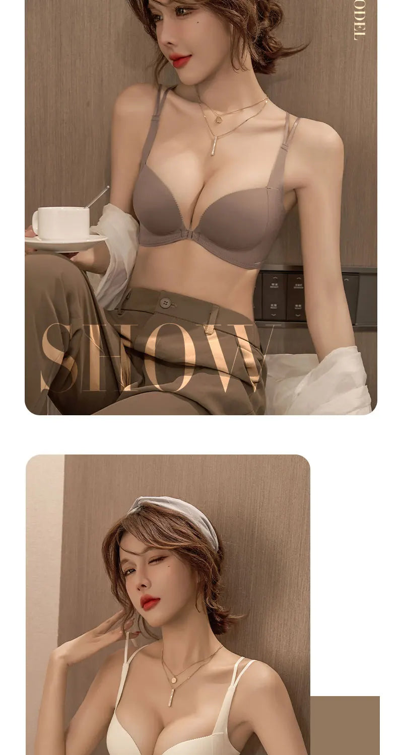Lingerie Female Front Button No Trace Sexy Gathering Small Chest Display Large Pair of Breast Anti-sag Cross Back Adjustment Bra
