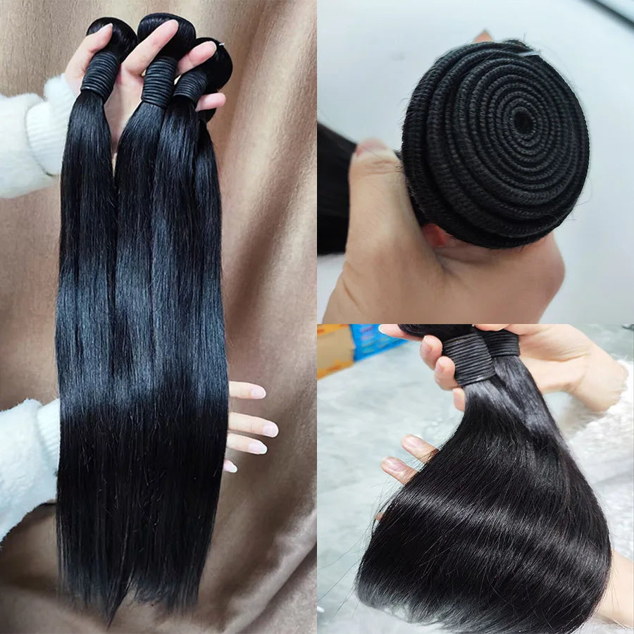 ALIANNA 26Inch Human Hair Bundles 10A Brazilian Raw Hair Weave Bundles 30 38 40 Inch Straight Human Hair Bundles Hair Extensions