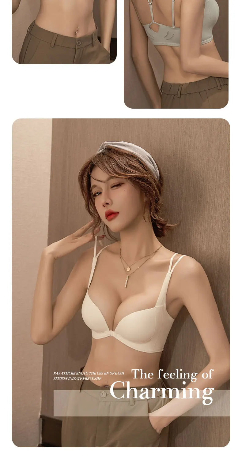 Lingerie Female Front Button No Trace Sexy Gathering Small Chest Display Large Pair of Breast Anti-sag Cross Back Adjustment Bra