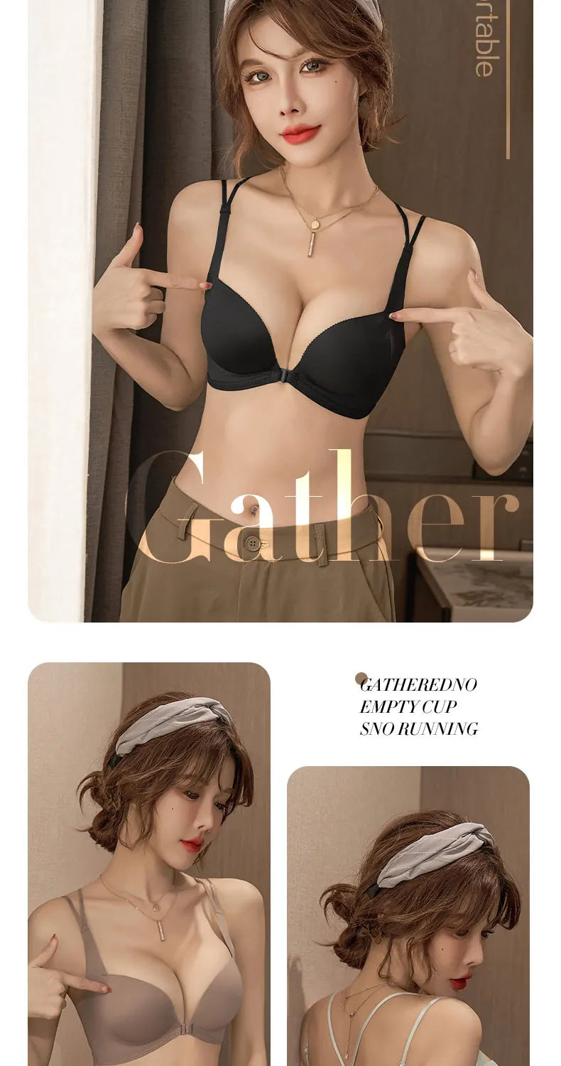 Lingerie Female Front Button No Trace Sexy Gathering Small Chest Display Large Pair of Breast Anti-sag Cross Back Adjustment Bra
