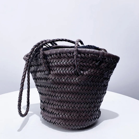 Handwoven Bucket Bags For Women Luxury Designer Handbags Purses 2024 New In PU Vintage Braid With inner Pocket Underarm Shoulder