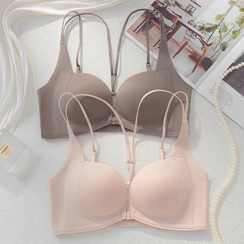 Lingerie Female Front Button No Trace Sexy Gathering Small Chest Display Large Pair of Breast Anti-sag Cross Back Adjustment Bra